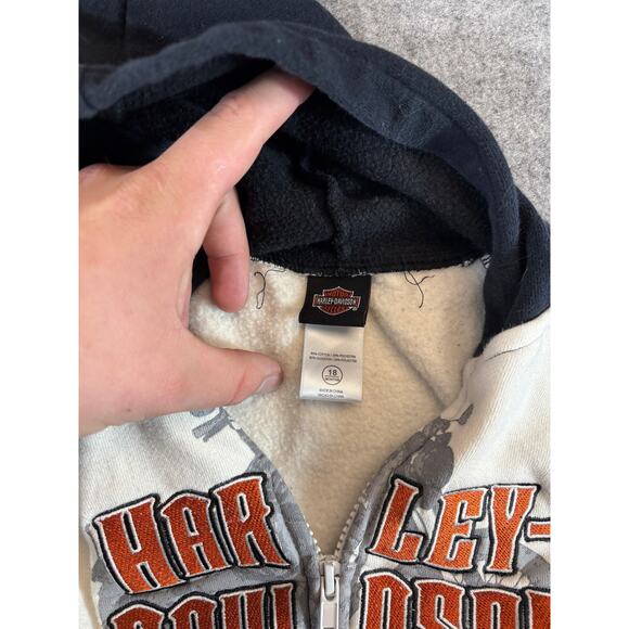 Harley Davidson Hoodie Toddler 18M Black Cream V-Twin Fleece Sweatshirt Motor - Picture 4 of 5
